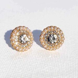 💞💗 Vintage Gold Plated Pearl & Faux Crystal Earrings